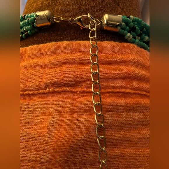 Boho Faux Turquoise Long Multi Strand Beaded Necklace With Circles - Picture 4 of 7